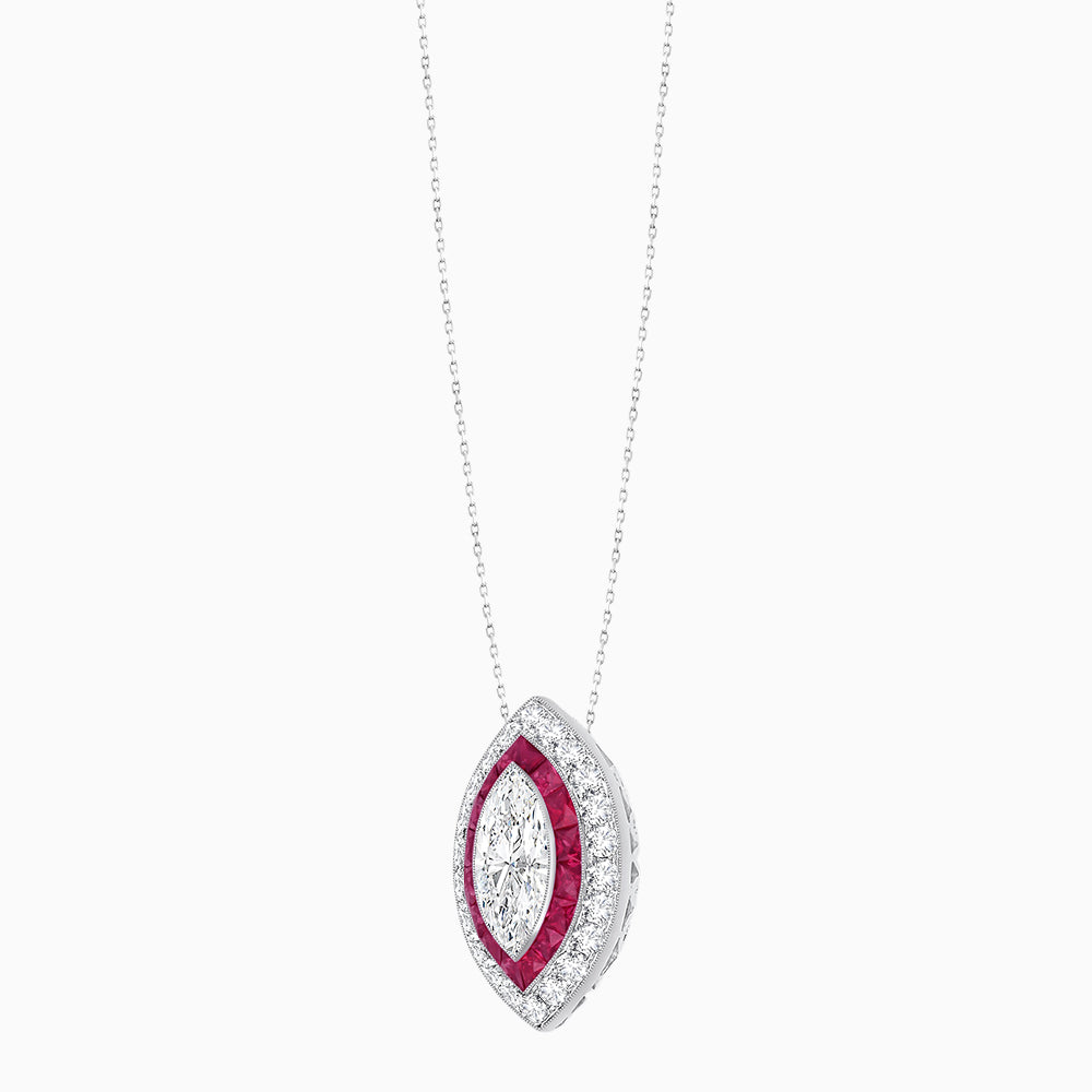 Art Deco Inspired Convertible Marquise Double Halo Ring Pendant