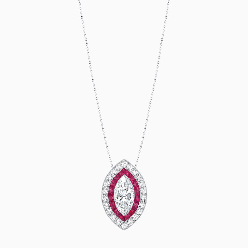 Art Deco Inspired Convertible Marquise Double Halo Ring Pendant
