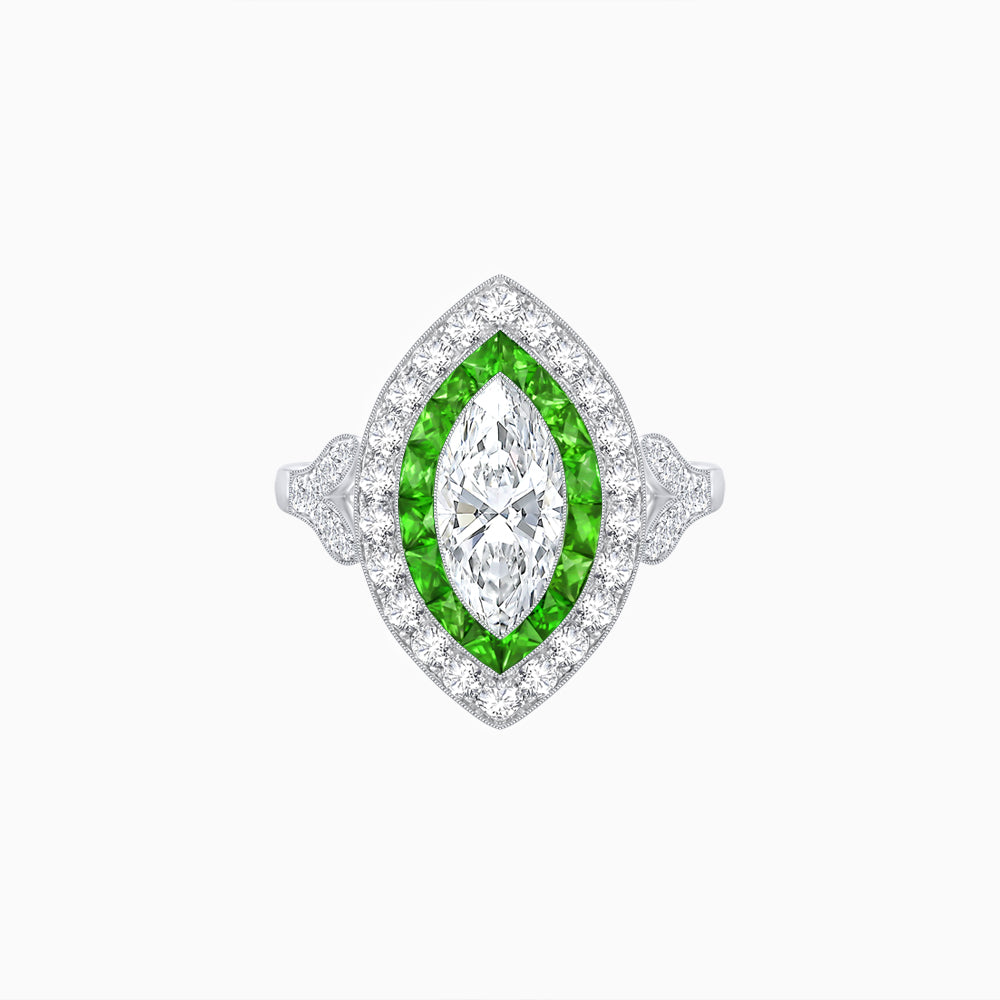 Art Deco Inspired Convertible Marquise Double Halo Ring Pendant