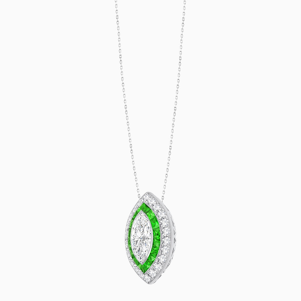 Art Deco Inspired Convertible Marquise Double Halo Ring Pendant