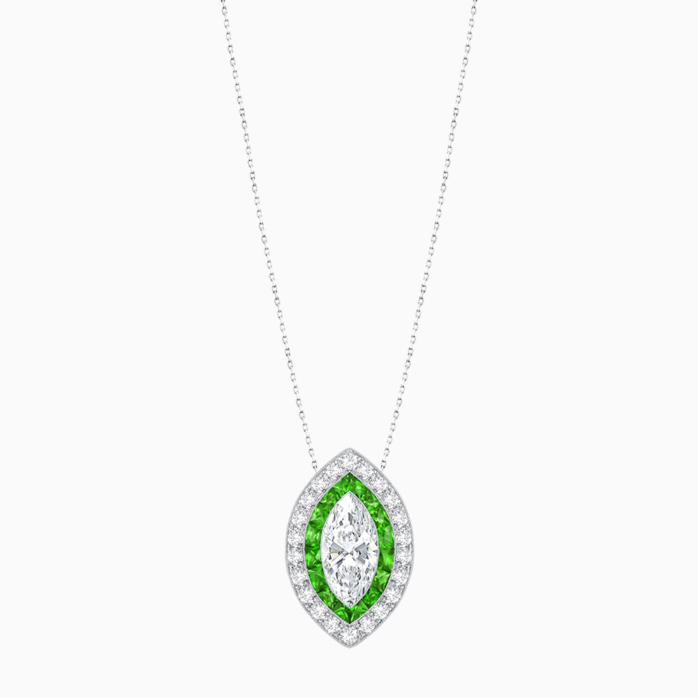 Art Deco Inspired Convertible Marquise Double Halo Ring Pendant