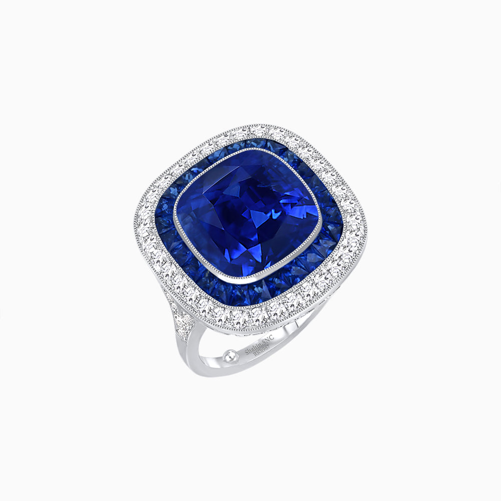 Double Halo Art Deco Style Convertible Ring Pendant with Cushion Cut Center Stone