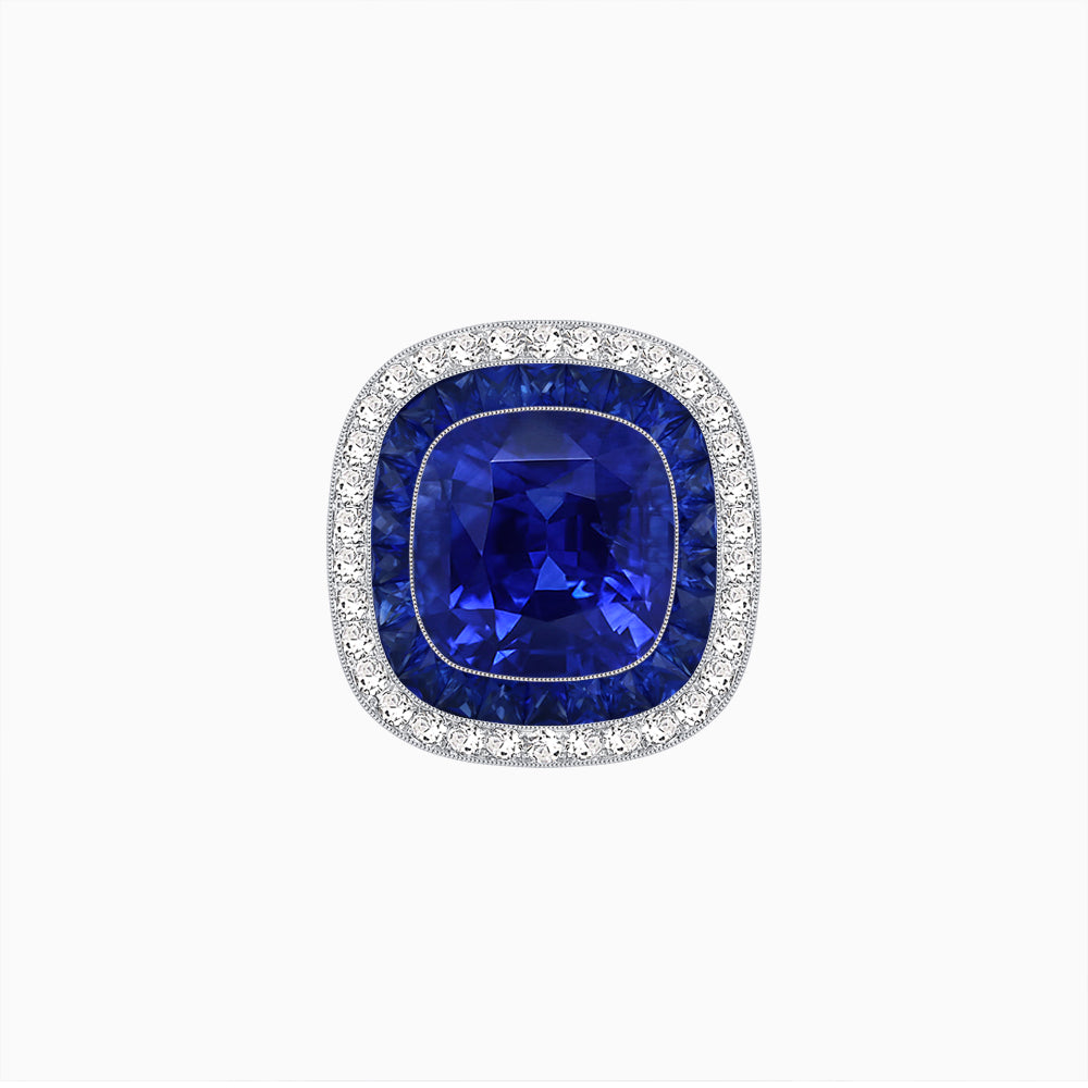 Double Halo Art Deco Style Convertible Ring Pendant with Cushion Cut Center Stone
