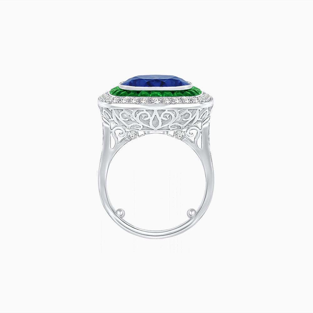 Double Halo Art Deco Style Convertible Ring Pendant with Cushion Cut Center Stone