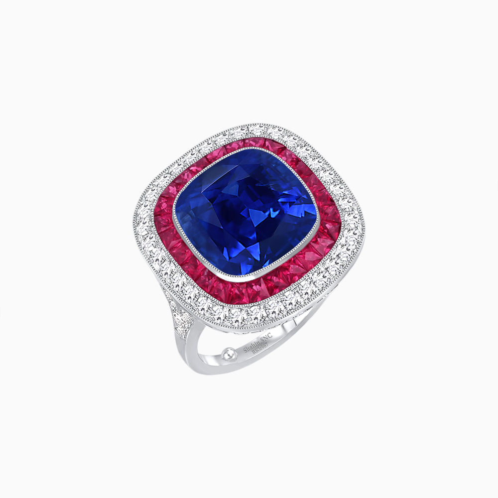 Double Halo Art Deco Style Convertible Ring Pendant with Cushion Cut Center Stone