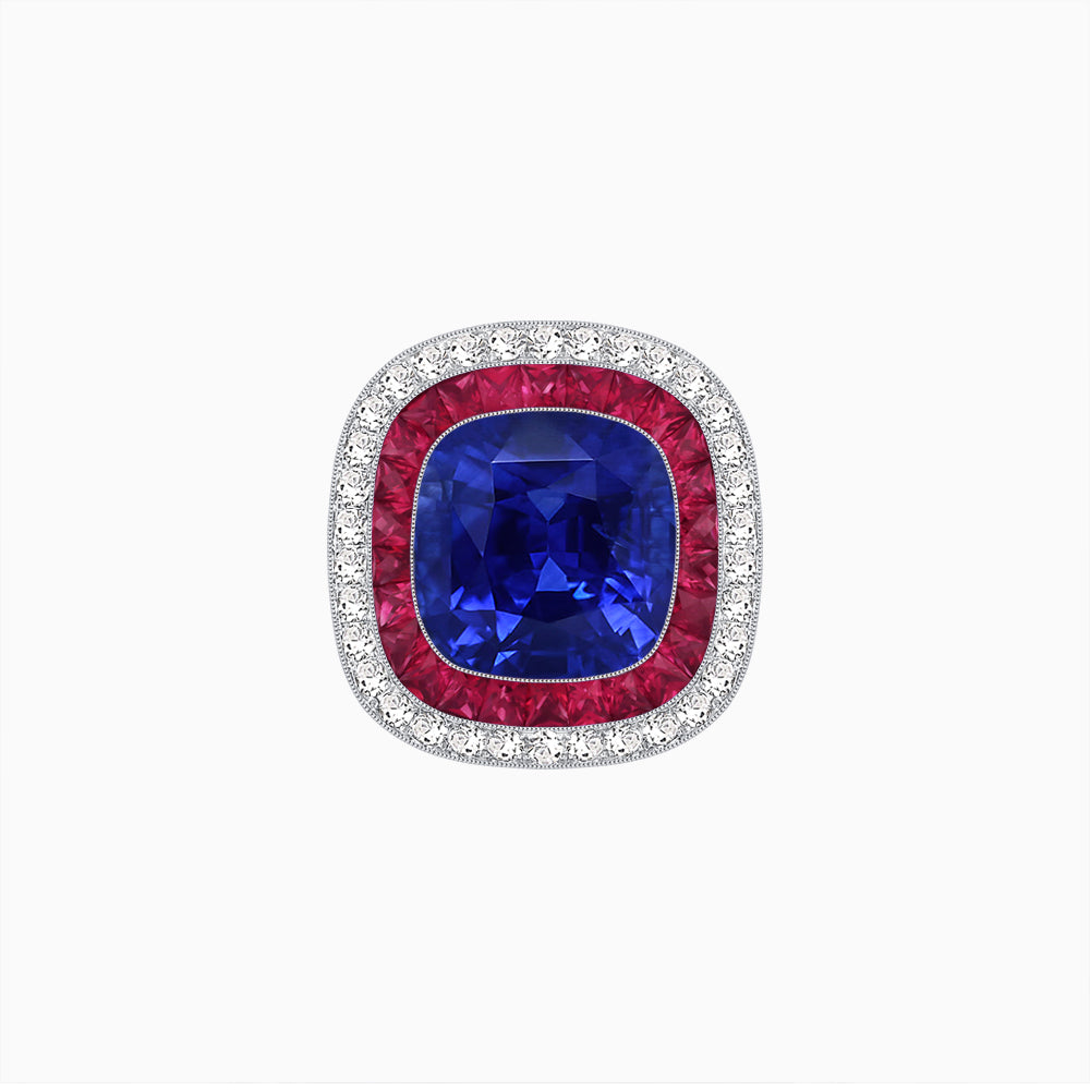 Double Halo Art Deco Style Convertible Ring Pendant with Cushion Cut Center Stone