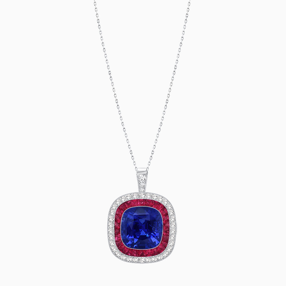 Double Halo Art Deco Style Convertible Ring Pendant with Cushion Cut Center Stone