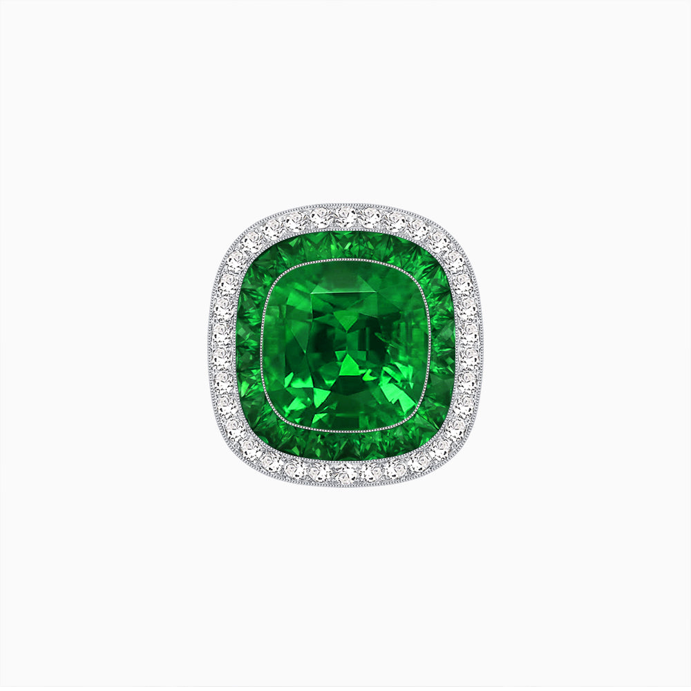 Double Halo Art Deco Style Convertible Ring Pendant with Cushion Cut Center Stone