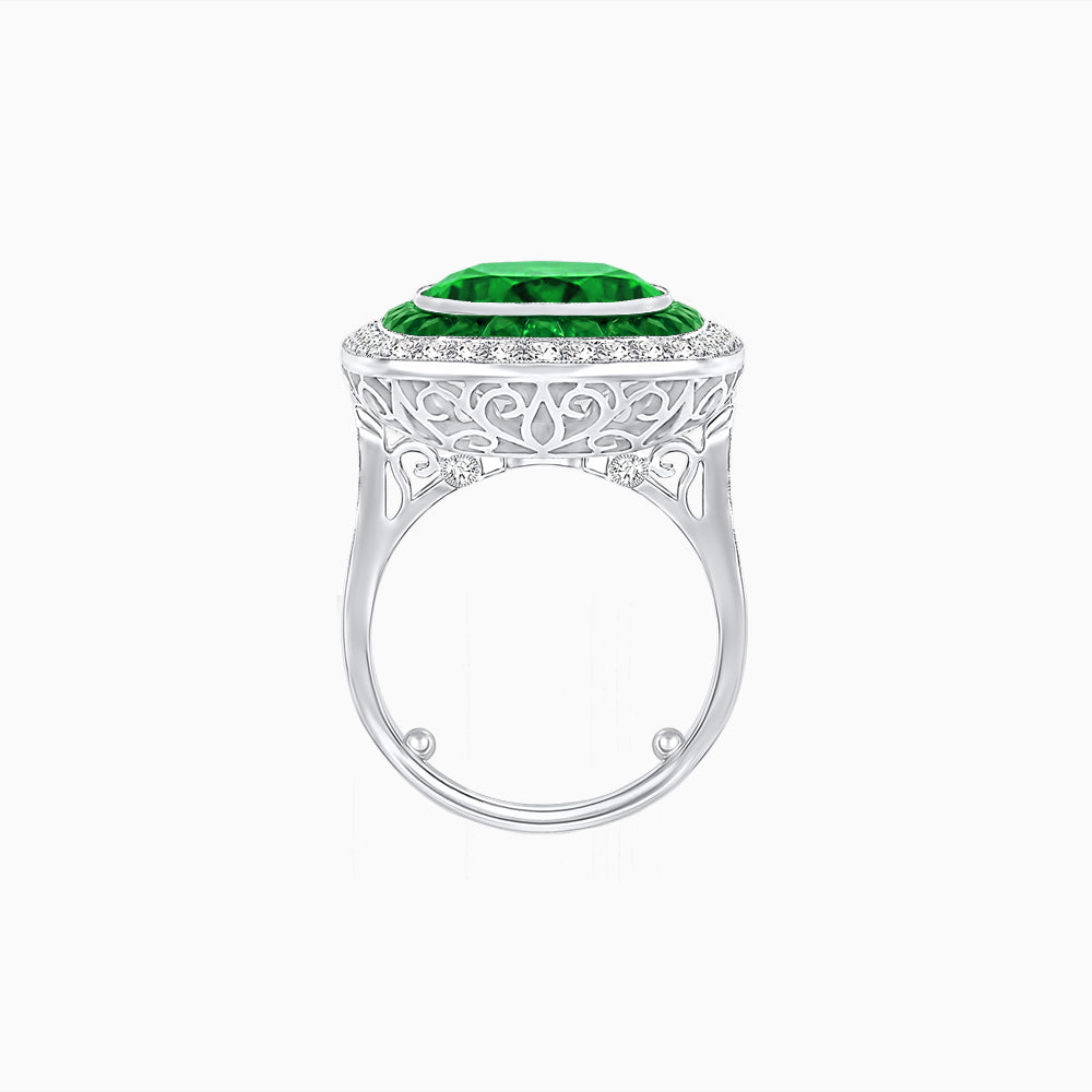 Double Halo Art Deco Style Convertible Ring Pendant with Cushion Cut Center Stone