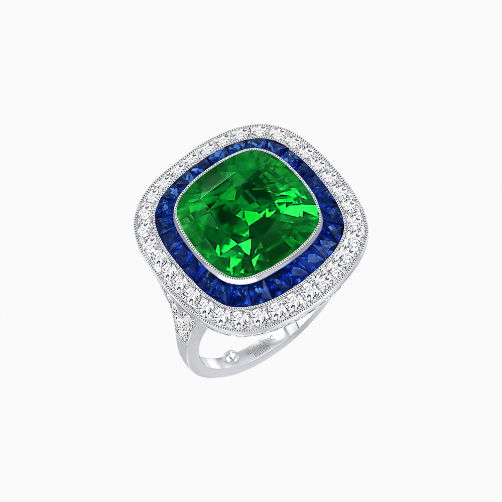 Double Halo Art Deco Style Convertible Ring Pendant with Cushion Cut Center Stone