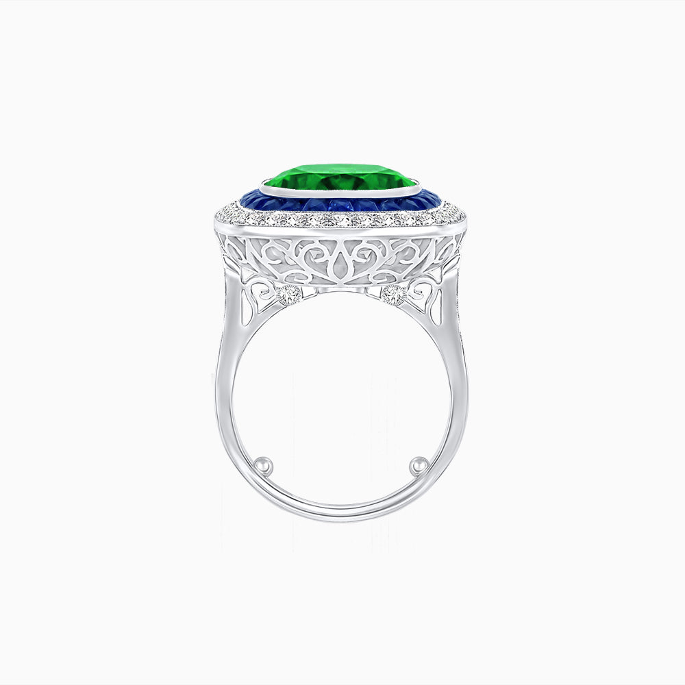 Double Halo Art Deco Style Convertible Ring Pendant with Cushion Cut Center Stone