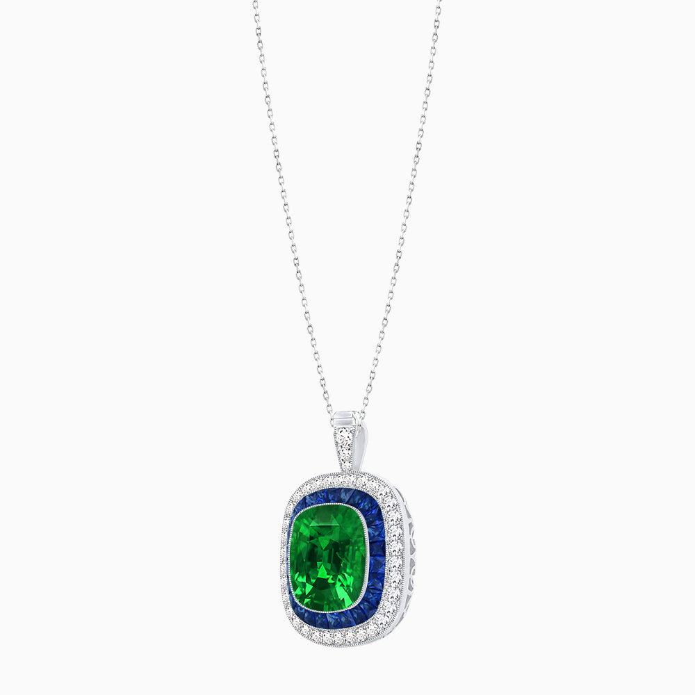 Double Halo Art Deco Style Convertible Ring Pendant with Cushion Cut Center Stone