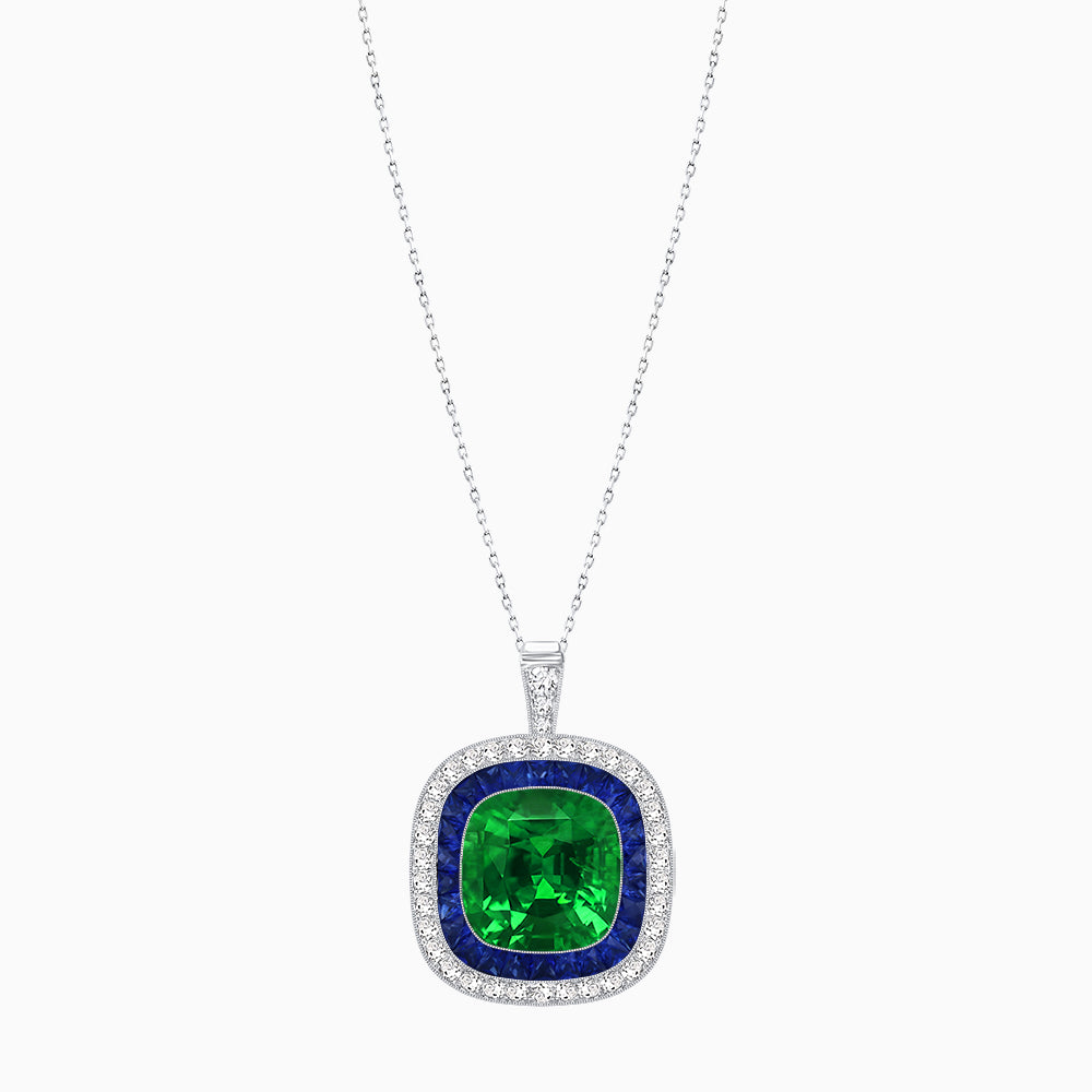 Double Halo Art Deco Style Convertible Ring Pendant with Cushion Cut Center Stone