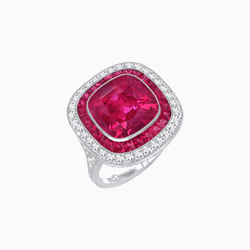 Double Halo Art Deco Style Convertible Ring Pendant with Cushion Cut Center Stone