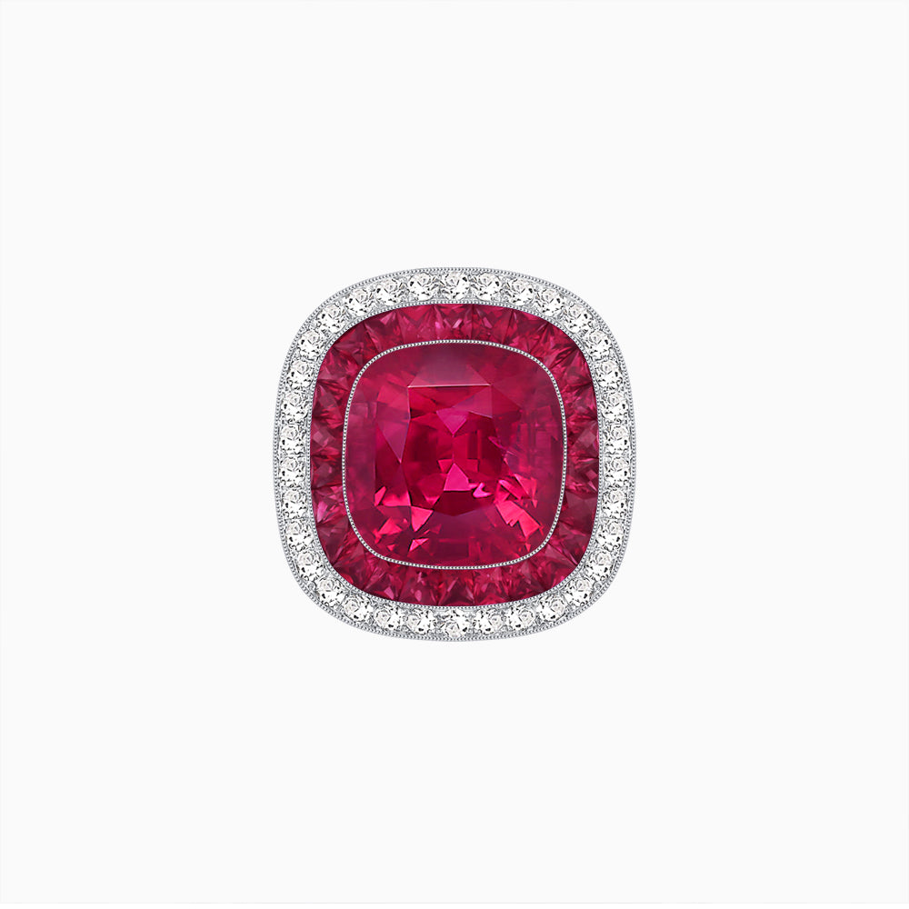 Double Halo Art Deco Style Convertible Ring Pendant with Cushion Cut Center Stone