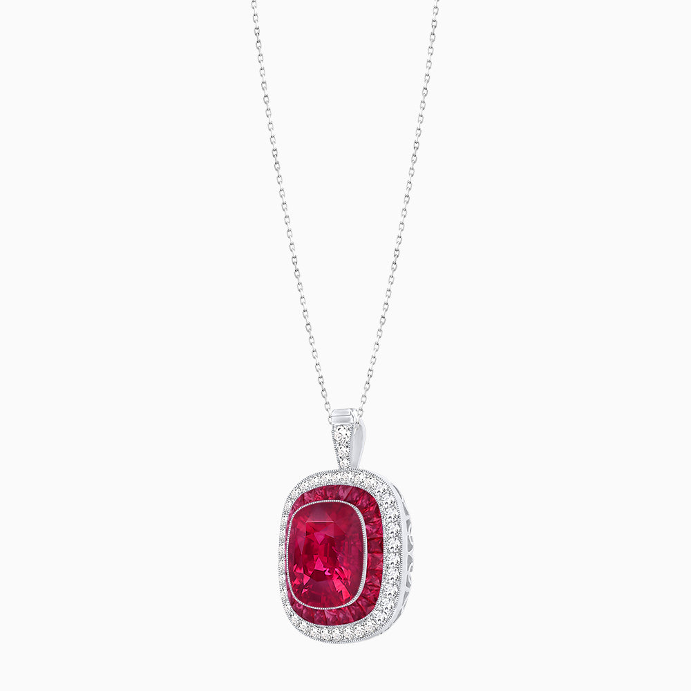 Double Halo Art Deco Style Convertible Ring Pendant with Cushion Cut Center Stone