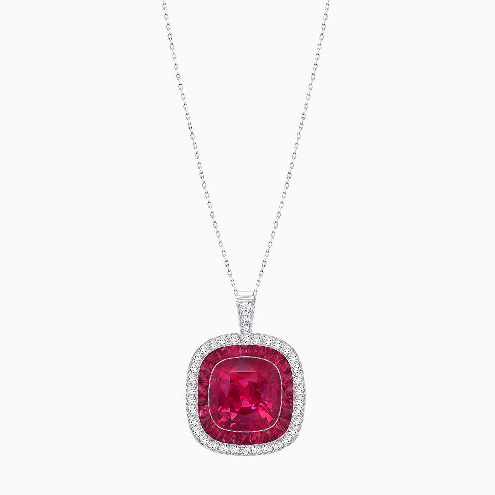 Double Halo Art Deco Style Convertible Ring Pendant with Cushion Cut Center Stone