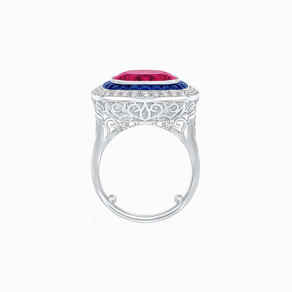 Double Halo Art Deco Style Convertible Ring Pendant with Cushion Cut Center Stone