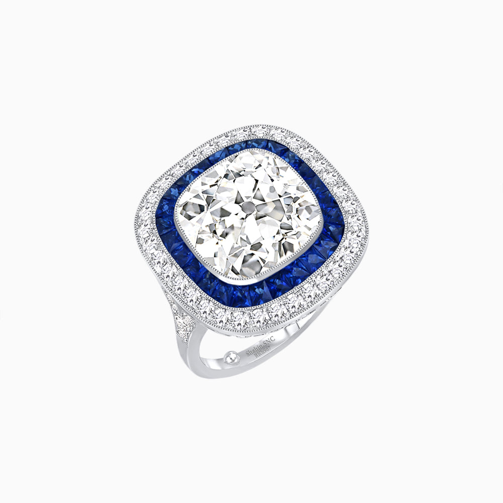 Double Halo Art Deco Style Convertible Ring Pendant with Cushion Cut Center Stone