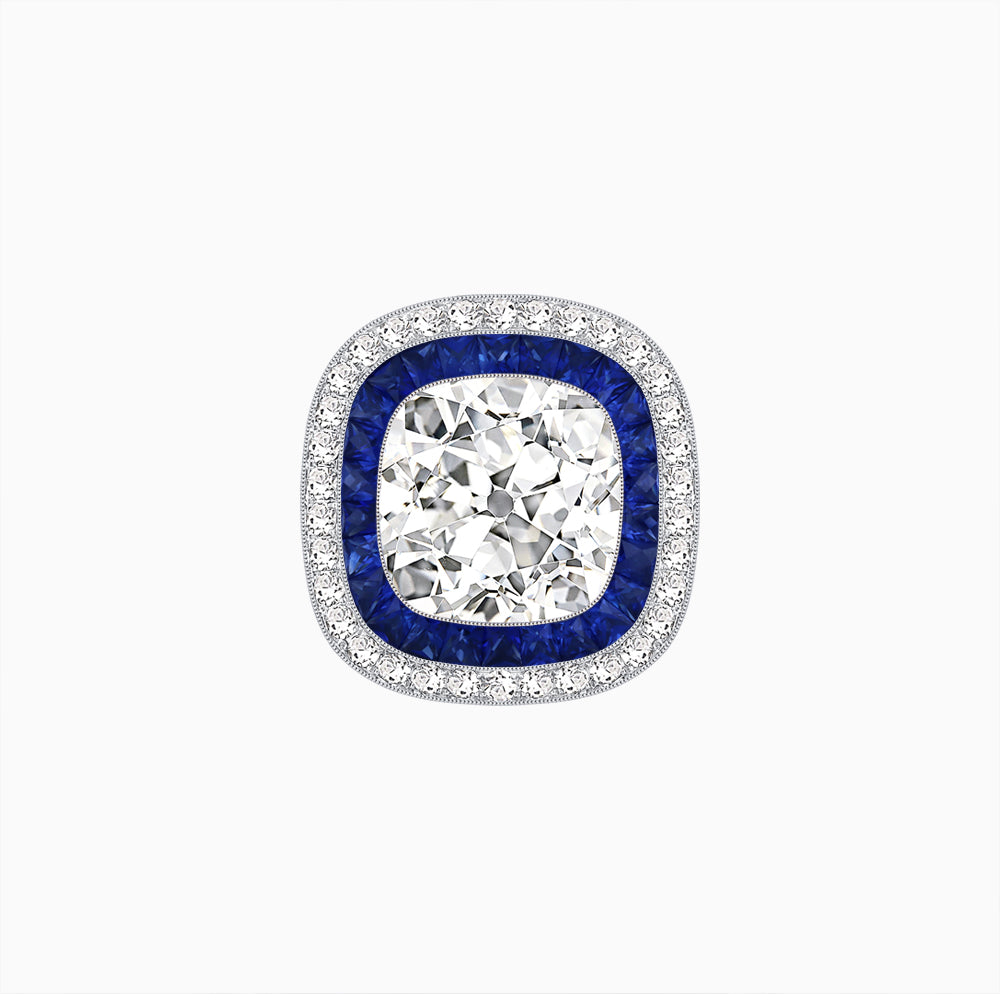 Double Halo Art Deco Style Convertible Ring Pendant with Cushion Cut Center Stone