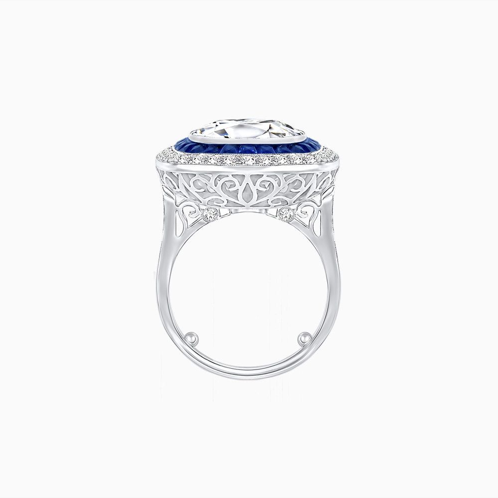Double Halo Art Deco Style Convertible Ring Pendant with Cushion Cut Center Stone