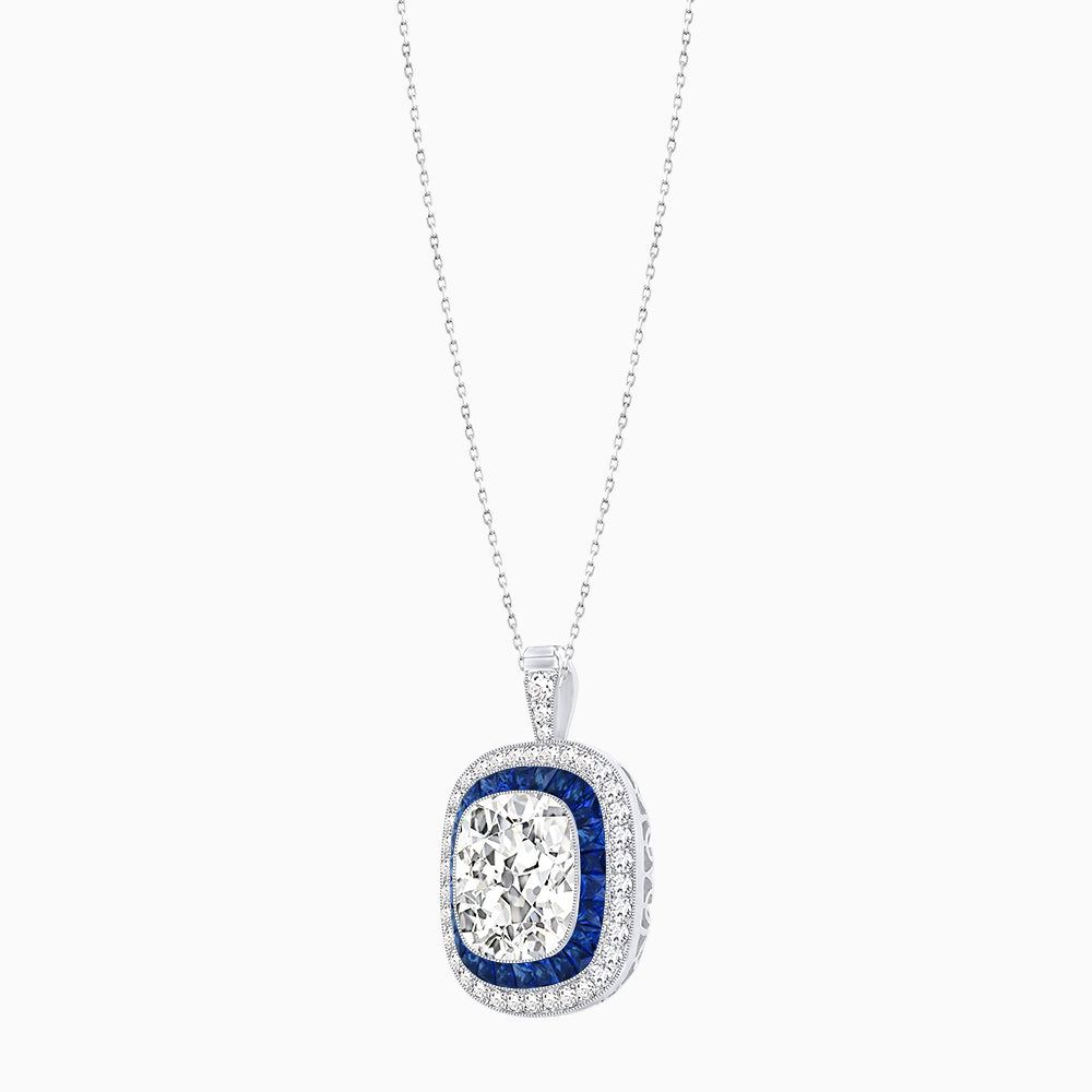 Double Halo Art Deco Style Convertible Ring Pendant with Cushion Cut Center Stone