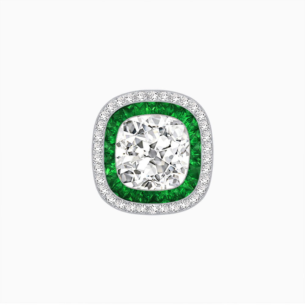 Double Halo Art Deco Style Convertible Ring Pendant with Cushion Cut Center Stone