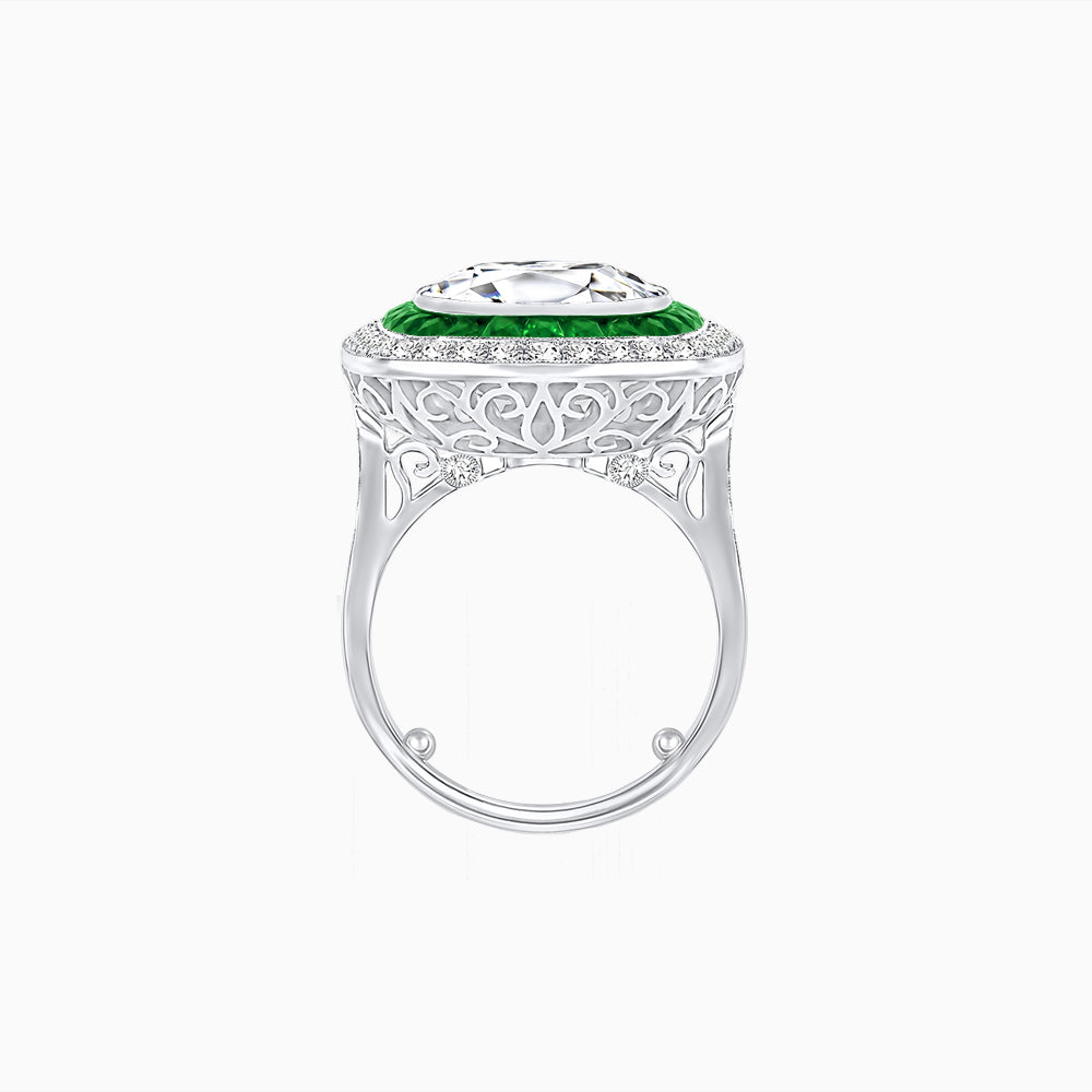 Double Halo Art Deco Style Convertible Ring Pendant with Cushion Cut Center Stone