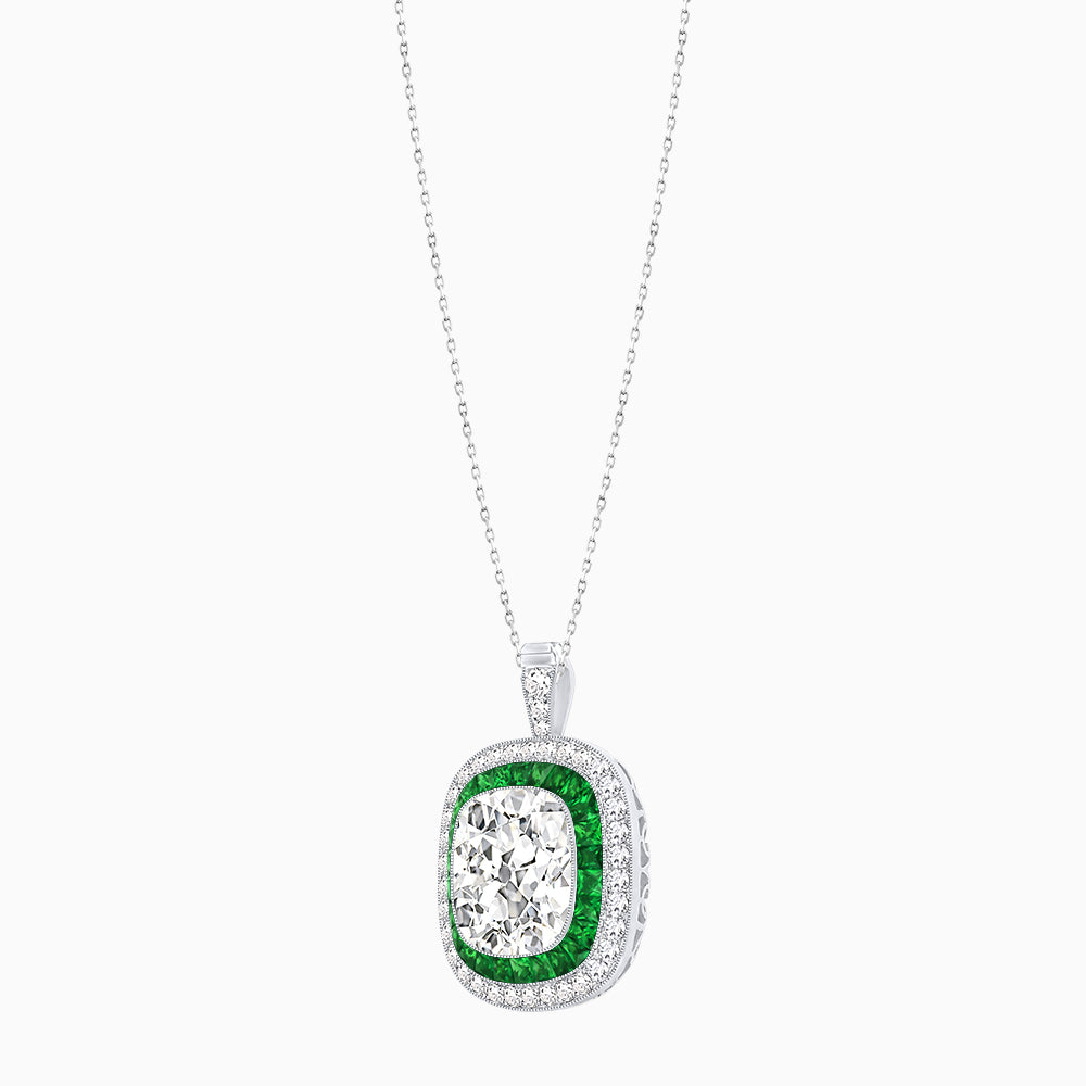 Double Halo Art Deco Style Convertible Ring Pendant with Cushion Cut Center Stone