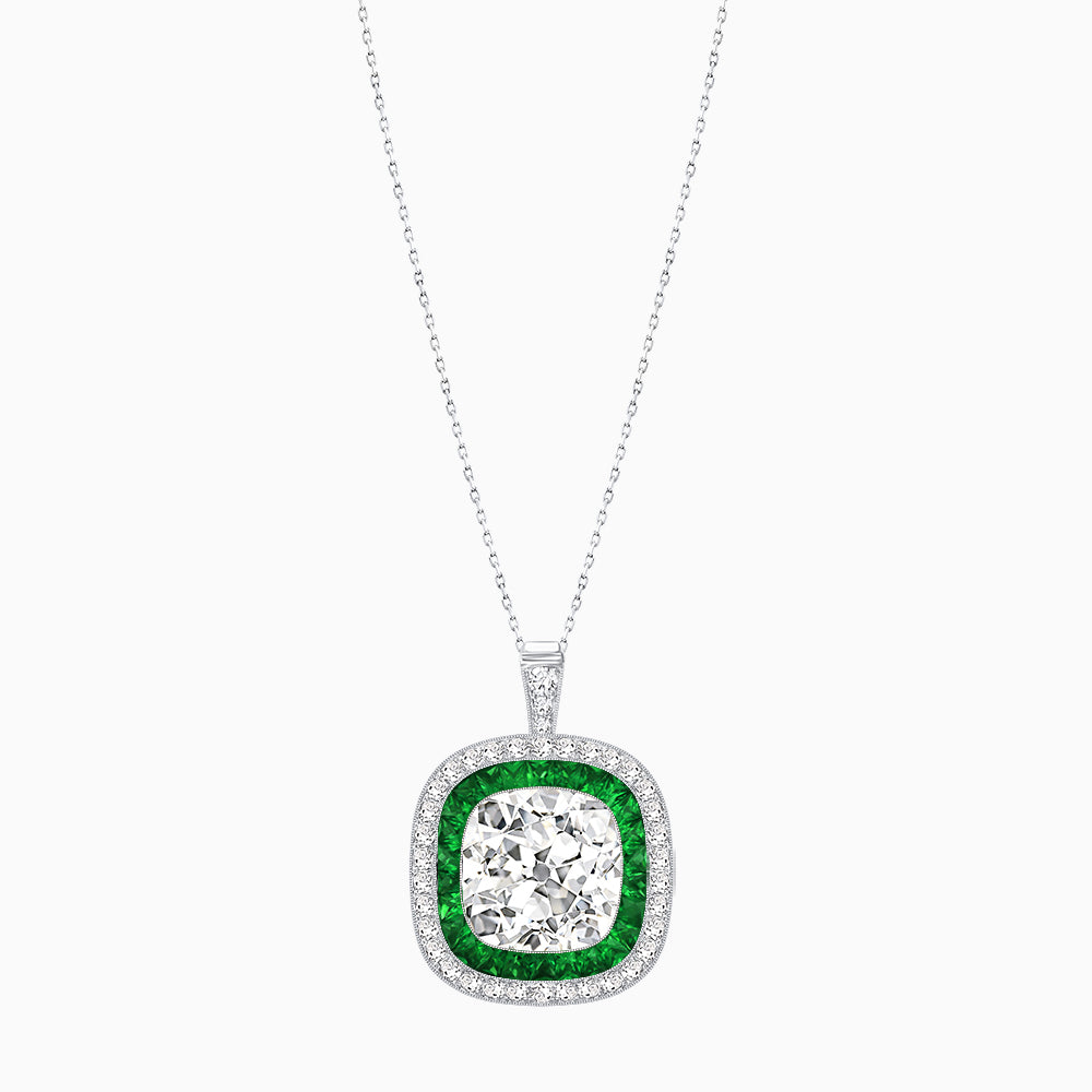 Double Halo Art Deco Style Convertible Ring Pendant with Cushion Cut Center Stone