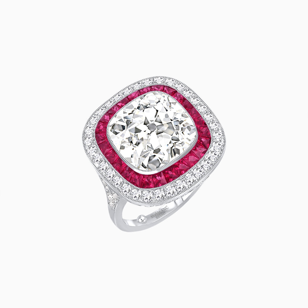 Double Halo Art Deco Style Convertible Ring Pendant with Cushion Cut Center Stone