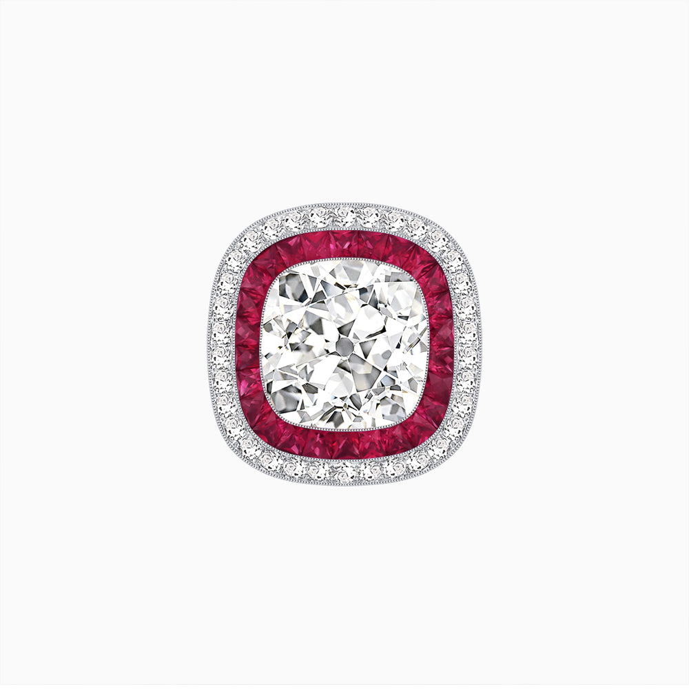 Double Halo Art Deco Style Convertible Ring Pendant with Cushion Cut Center Stone