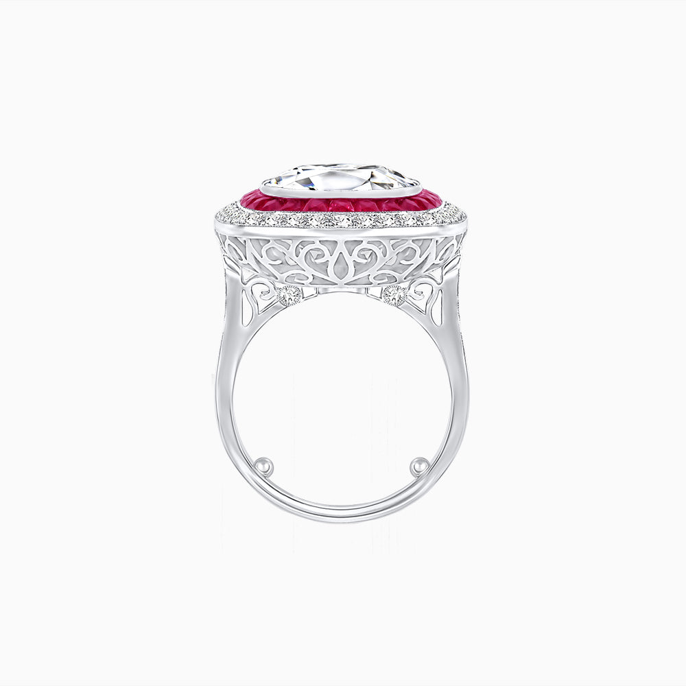 Double Halo Art Deco Style Convertible Ring Pendant with Cushion Cut Center Stone