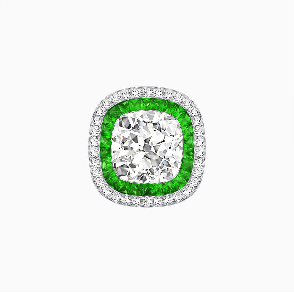 Double Halo Art Deco Style Convertible Ring Pendant with Cushion Cut Center Stone