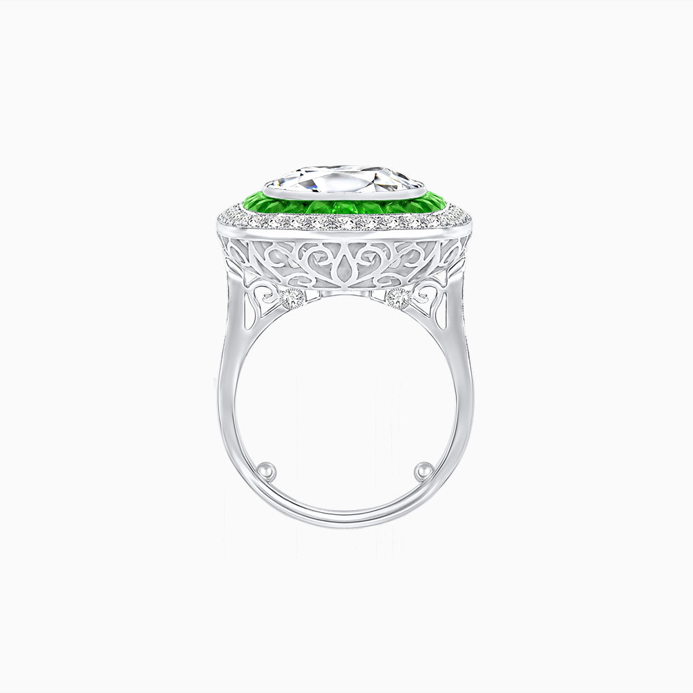 Double Halo Art Deco Style Convertible Ring Pendant with Cushion Cut Center Stone
