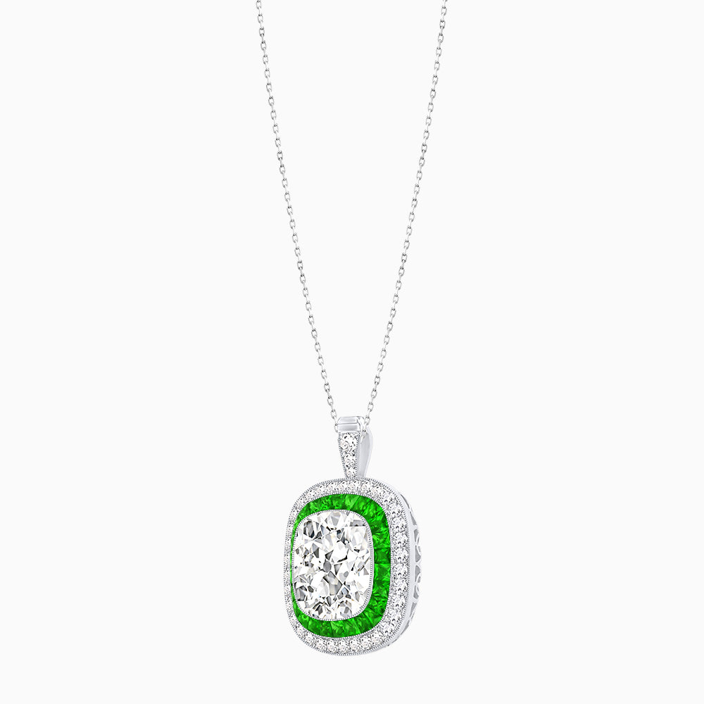 Double Halo Art Deco Style Convertible Ring Pendant with Cushion Cut Center Stone