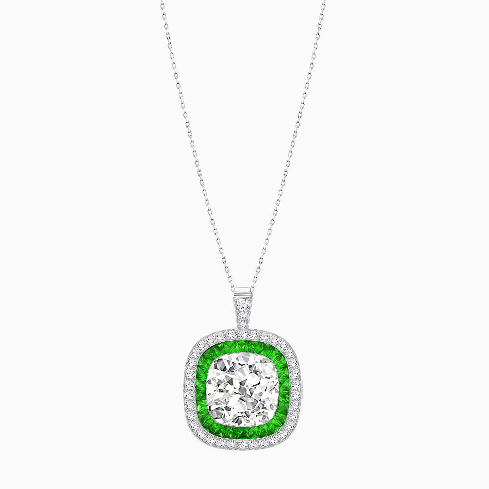Double Halo Art Deco Style Convertible Ring Pendant with Cushion Cut Center Stone