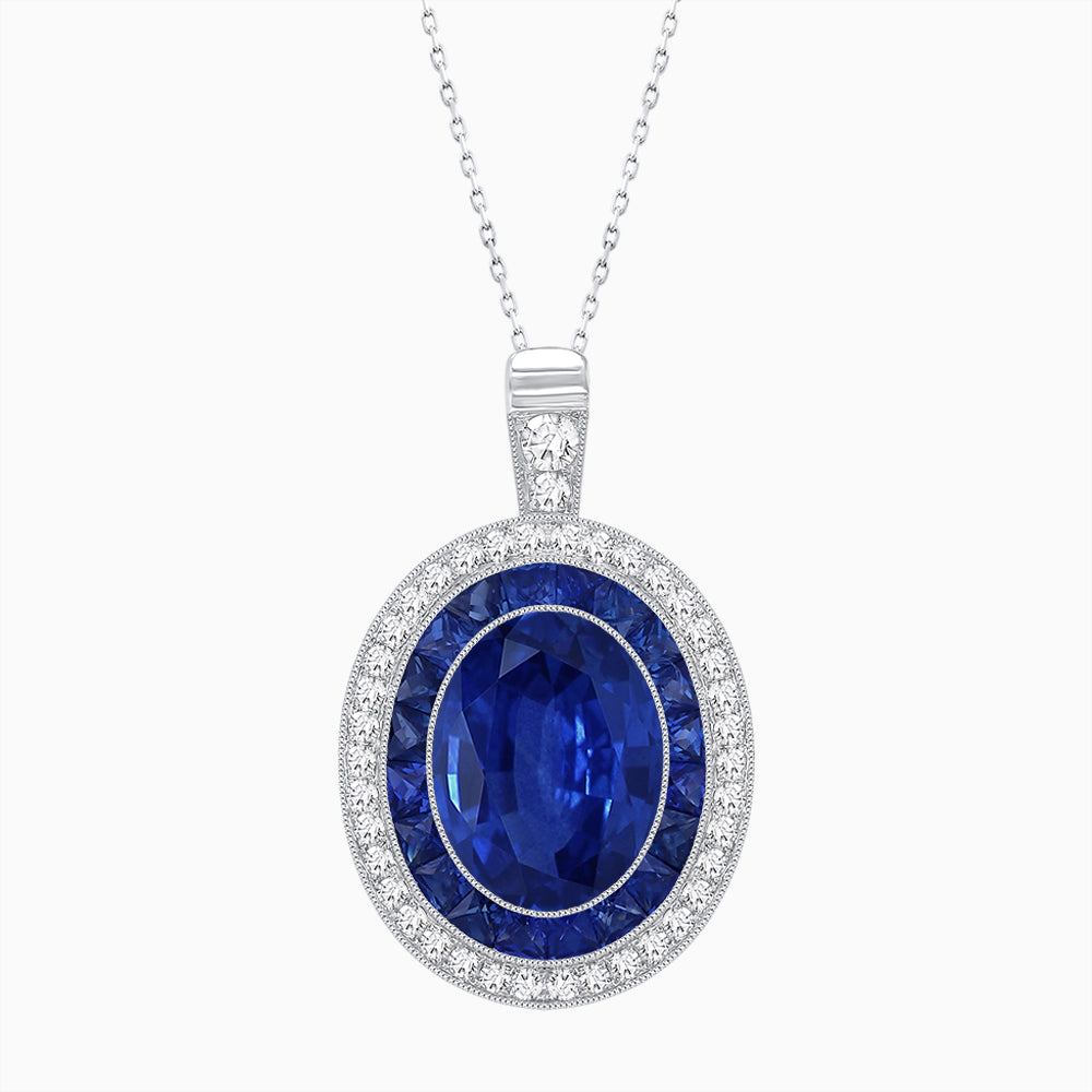 Art Deco Inspired Convertible Oval Double Halo Ring Pendant