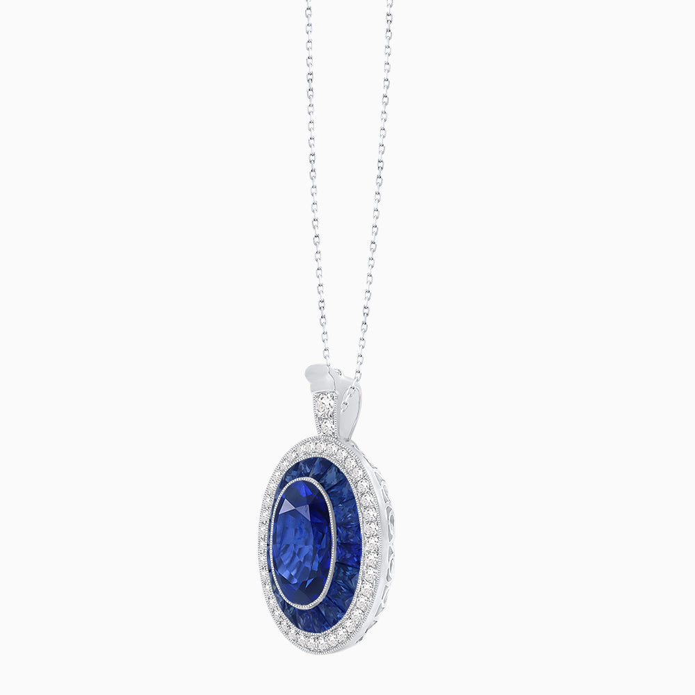 Art Deco Inspired Convertible Oval Double Halo Ring Pendant