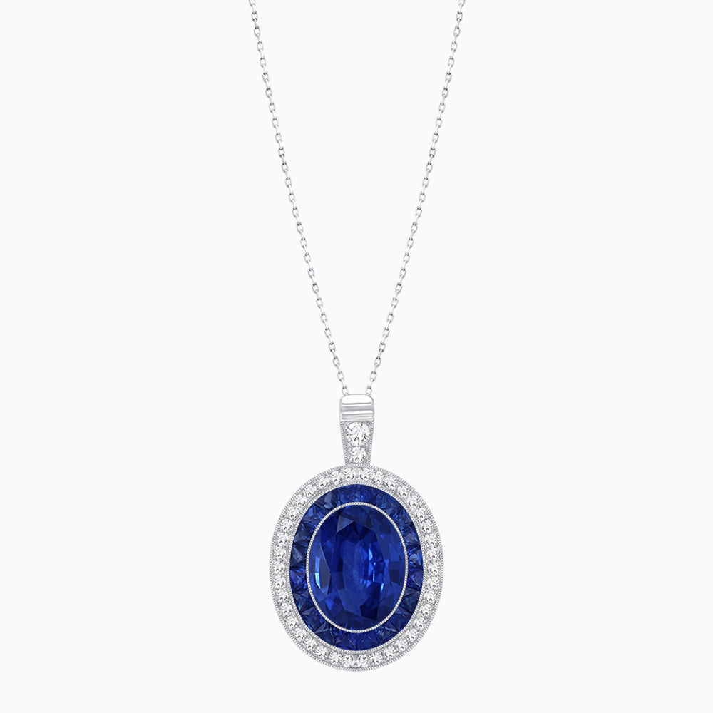 Art Deco Inspired Convertible Oval Double Halo Ring Pendant