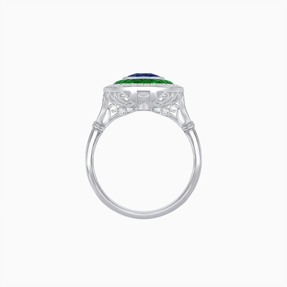 Art Deco Inspired Convertible Oval Double Halo Ring Pendant