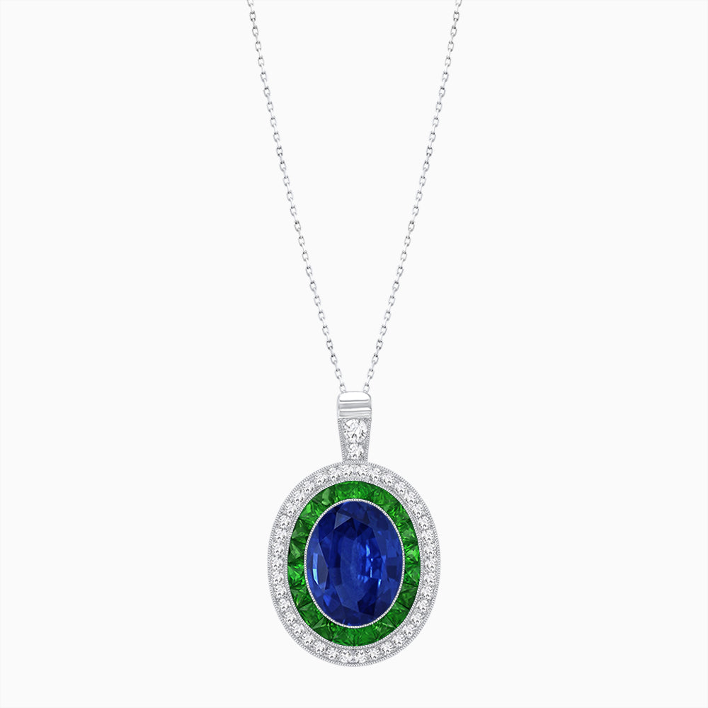 Art Deco Inspired Convertible Oval Double Halo Ring Pendant