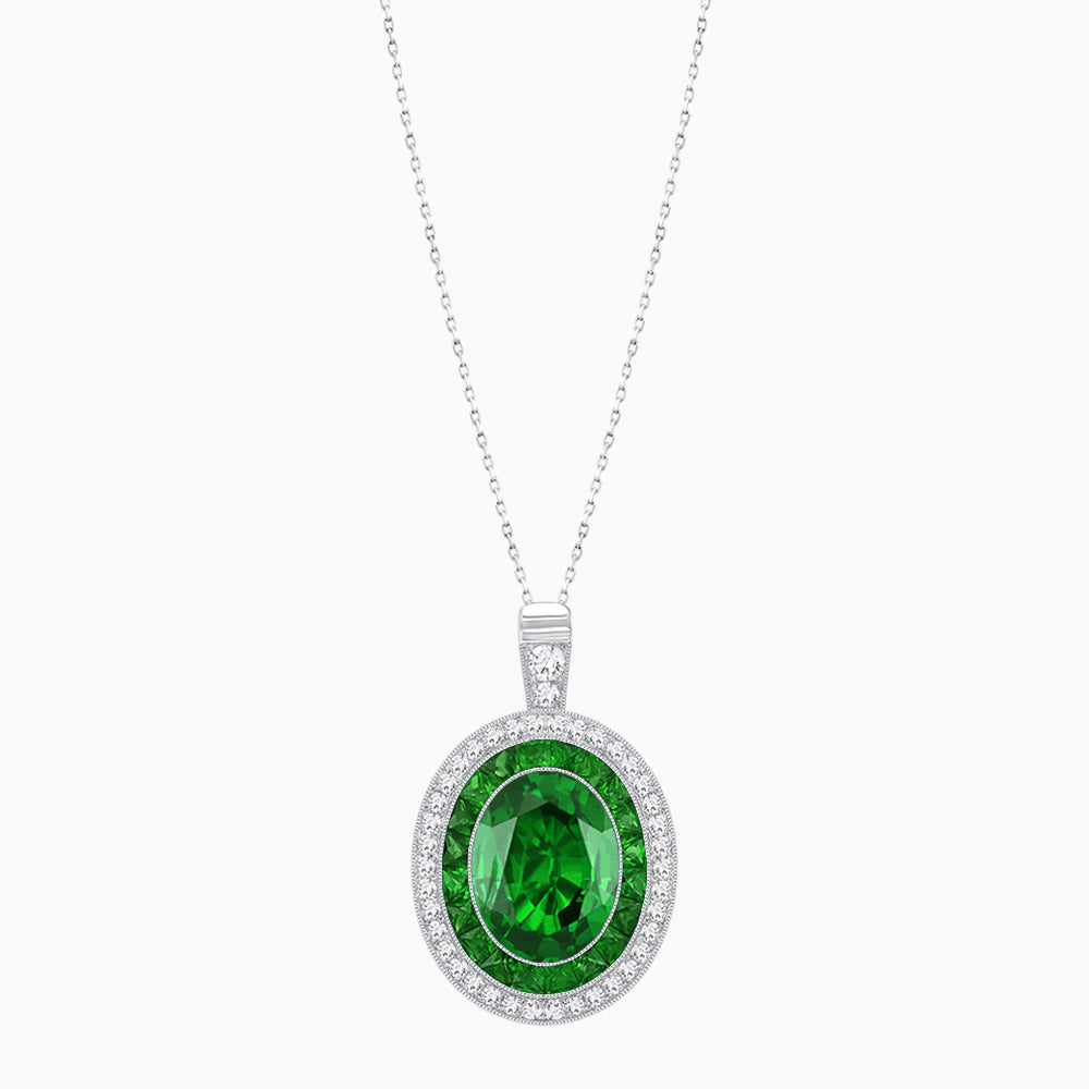 Art Deco Inspired Convertible Oval Double Halo Ring Pendant