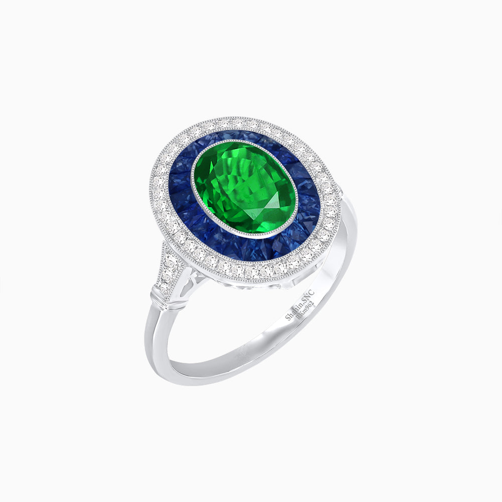 Art Deco Inspired Convertible Oval Double Halo Ring Pendant