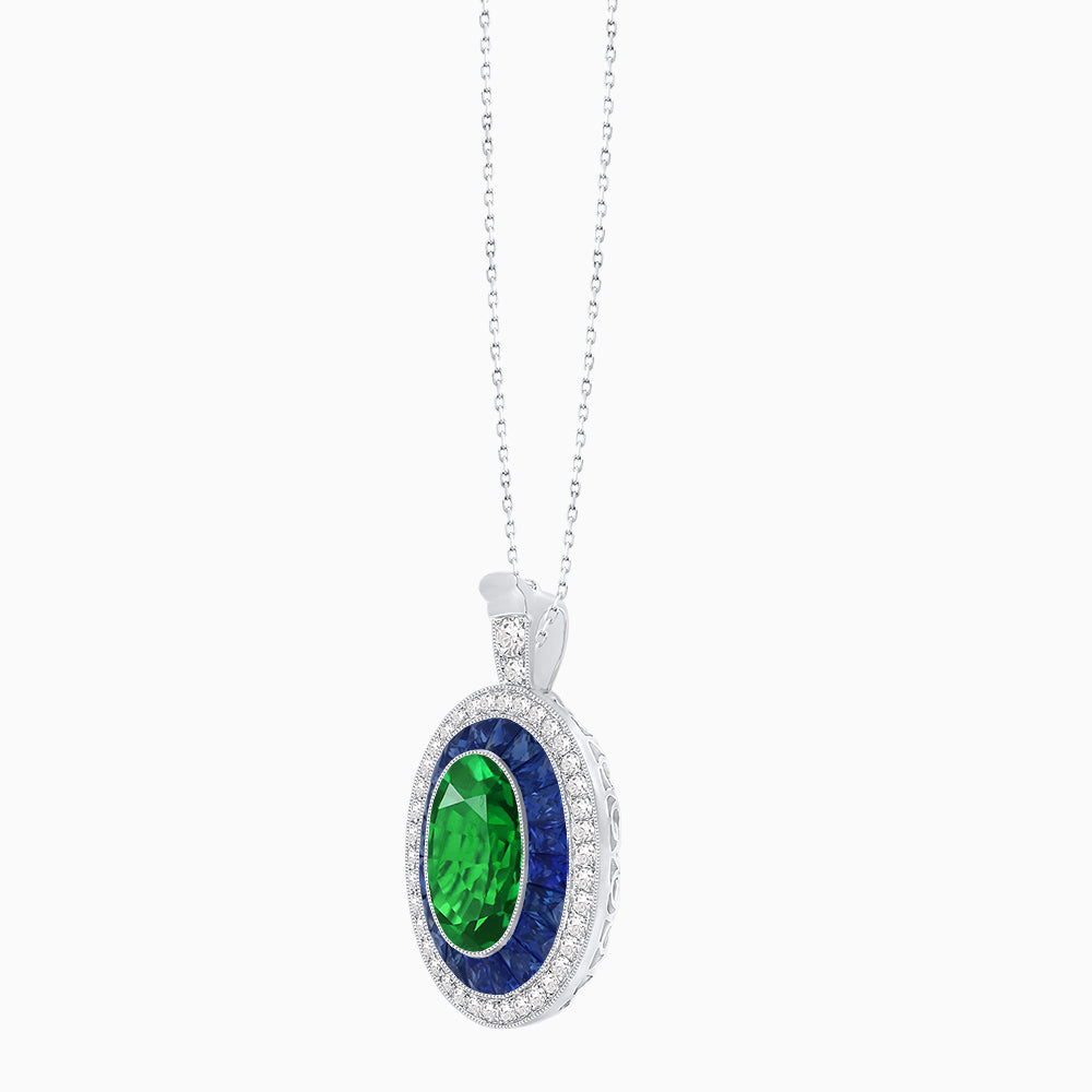 Art Deco Inspired Convertible Oval Double Halo Ring Pendant