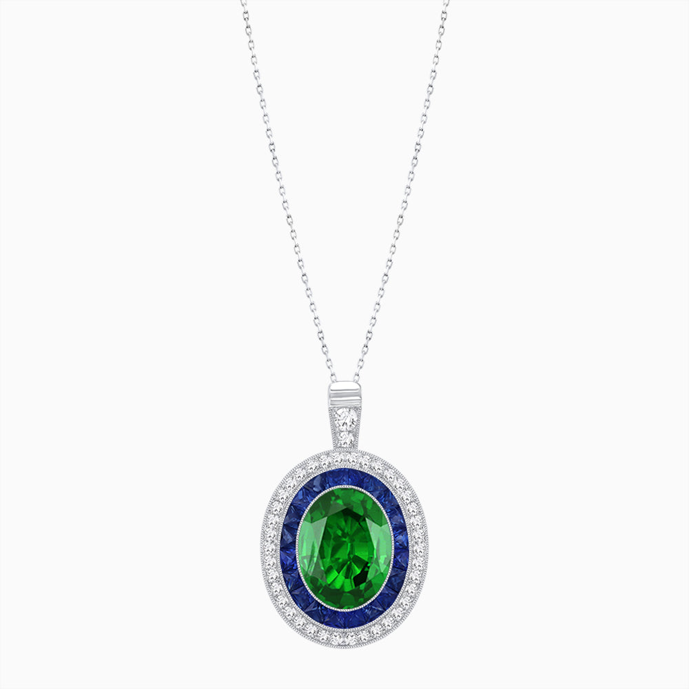 Art Deco Inspired Convertible Oval Double Halo Ring Pendant