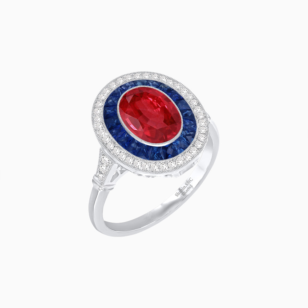 Art Deco Inspired Convertible Oval Double Halo Ring Pendant