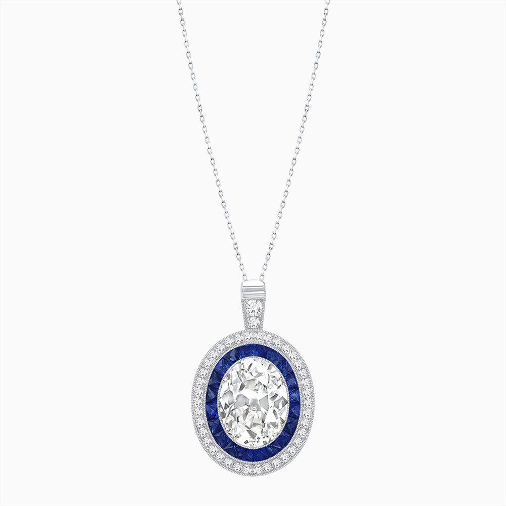 Art Deco Inspired Convertible Oval Double Halo Ring Pendant