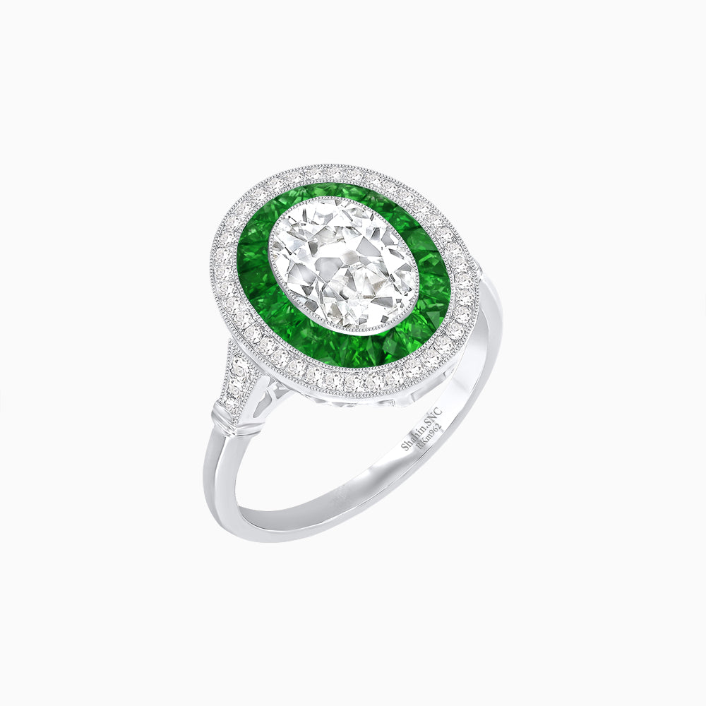 Art Deco Inspired Convertible Oval Double Halo Ring Pendant