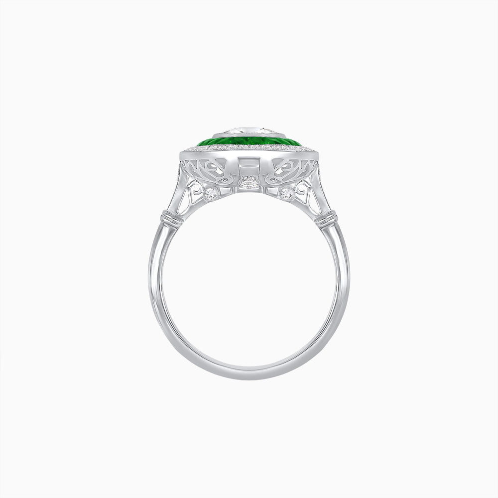 Art Deco Inspired Convertible Oval Double Halo Ring Pendant